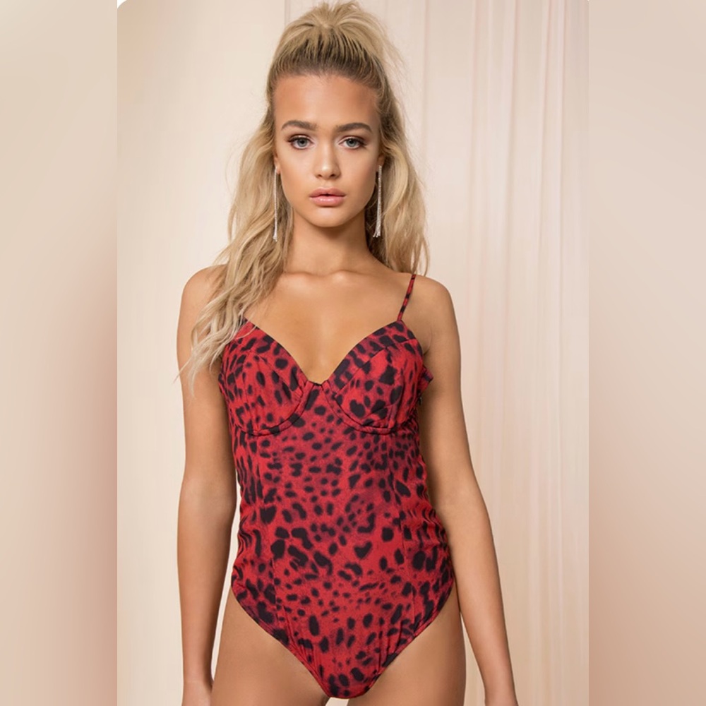 superdown | Kaia Underwire Red Bodysuit in Red Leopard